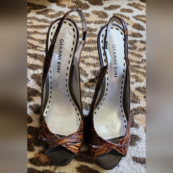 GIANNI BINI Genuine Leather Snake Skin Look Slingback Open Toe Pumps US 8 - Picture 2 of 6